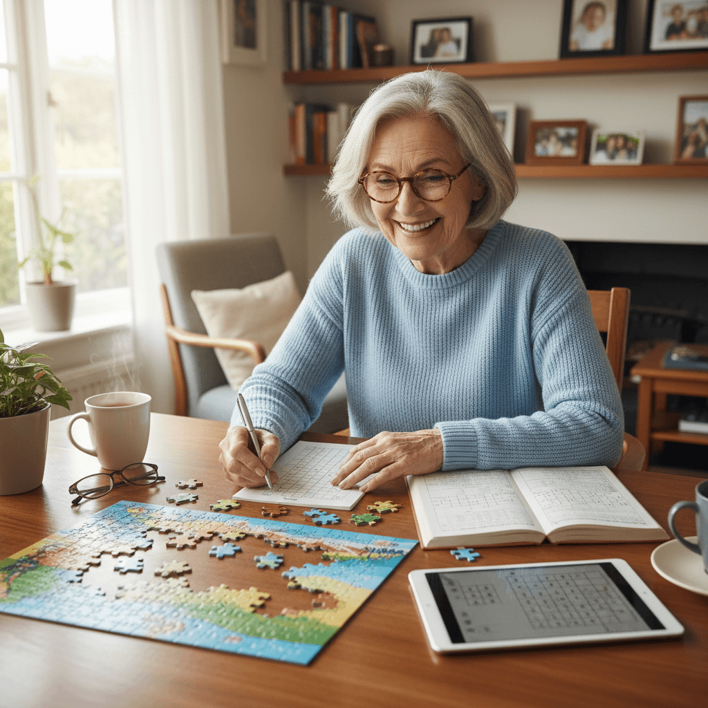 Senior engaging in cognitive activities