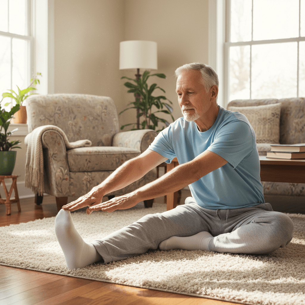 Senior doing mobility exercises