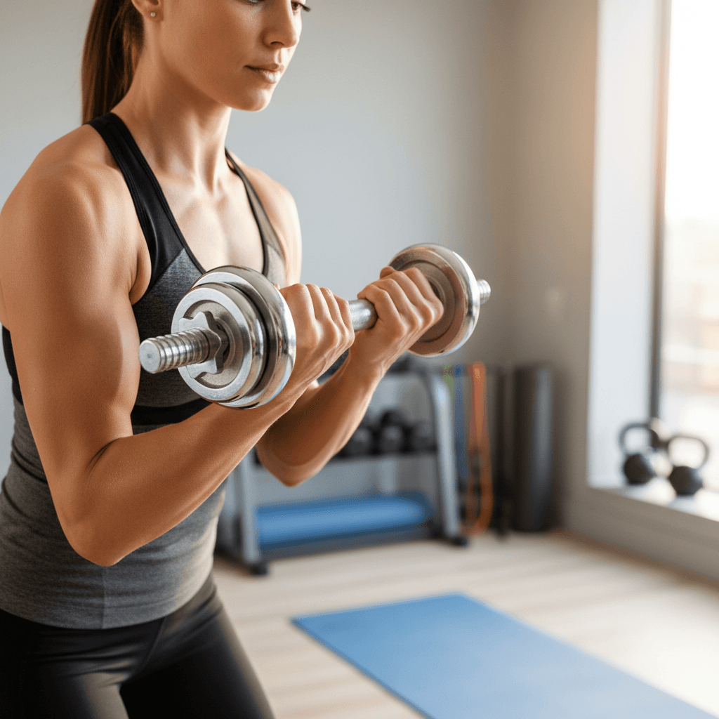 Senior and caregiver doing gentle mobility exercises at home